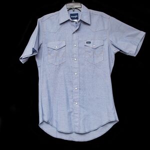 Wrangler vintage pearl snap style Short Sleeve Blue Western Work Shirt 15
